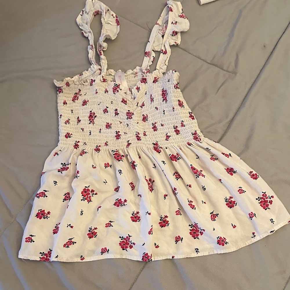 No Boundaries White Top with Red Floral Design